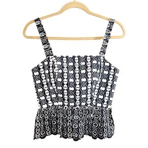 NWT Corey Lynn Calter Marisol Embroidered Peplum Hem Tank Top in Navy Women's XS